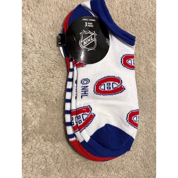 NHL Montreal Canadiens Ladies Ankle Socks 3-Pack Size 9-11 Polyester/Spandex - Picture 4 of 4